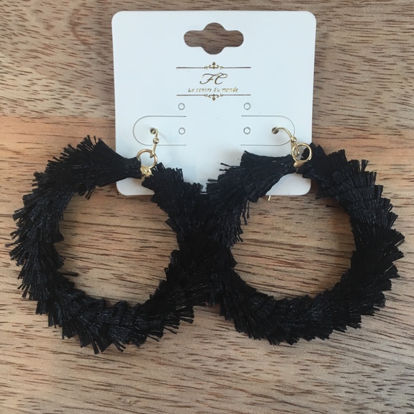 5/$25 Tassel Hoop Earrings in Black - Picture 2 of 3